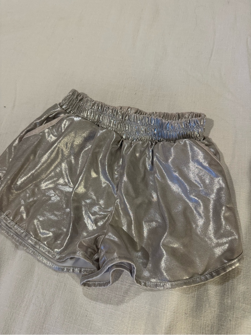 Metallic Silver Women’s Elastic-Waist Shorts
